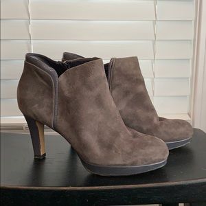 Suede Platform heel ankle booties w/leather trim